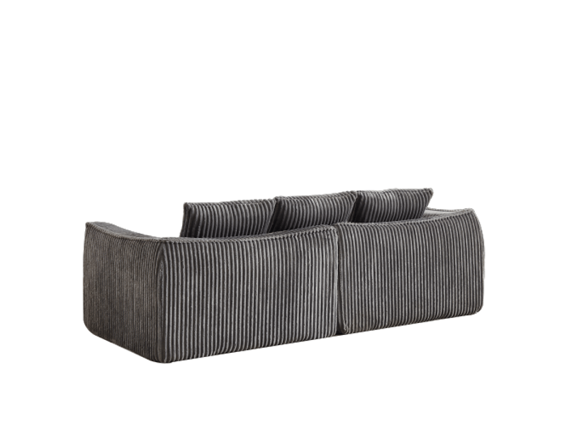  Canapé en velours côtelé 235 cm, design minimaliste, lignes courbes, dossier incliné, 2 coussins inclus, salon moderne  - Conforama D