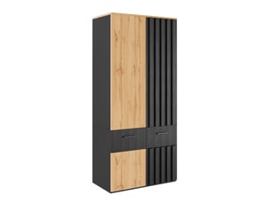 Armoire chambre 90x50x200 cm, penderie avec tringle et tiroirs, meuble de rangement pour dressing, en bois mdf, noir et bois