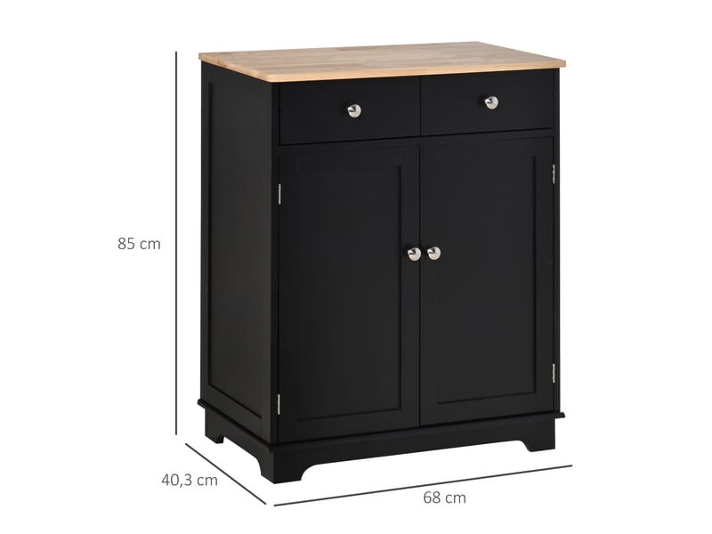  Buffet salon noir placards 2 tiroirs étagères réglables 68x40x85 cm  - Conforama E