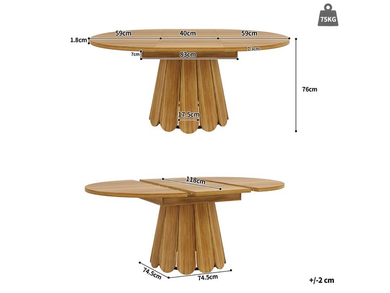 Table à manger ronde, ø 118-158 cm, extensible h, repas, pratique, plateau mdf et bois, piètement métal, coloris marron  - Conforama C