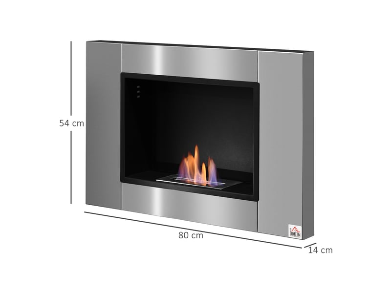  Cheminée bioéthanol murale encastrable brûleur 0,9 l, environ 3 h de durée de combustion 80l x 14l x 54h cm couverture 25-30 m² acier inox  - Conforama C
