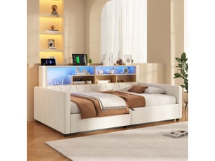 Lit coffre 90x200 cm <strong>OOIILLEE</strong> <strong></strong> coloris beige