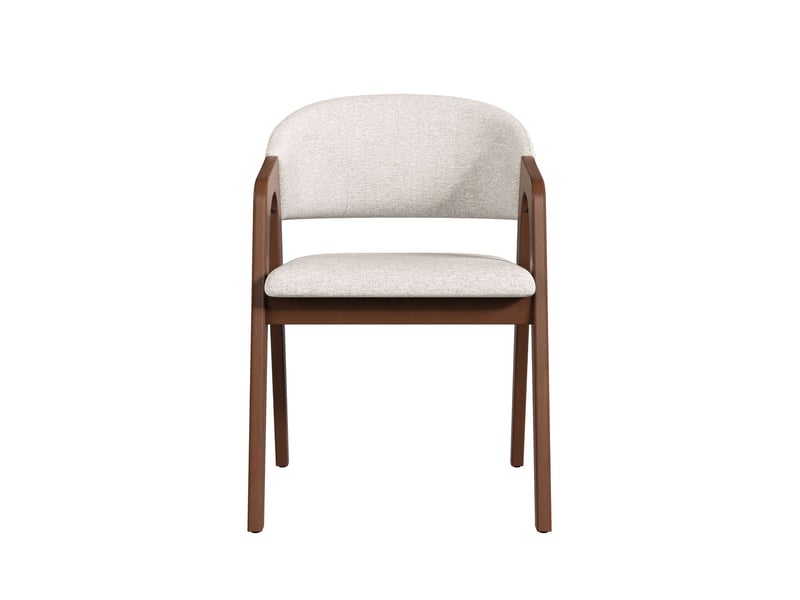  Lot de chaises 2 pièces structure en bois massif tissu en lin respirant assise confortable style moderne couleur noyer et beige avoine  - Conforama E