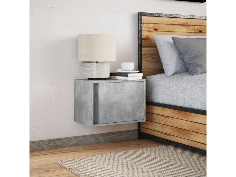  Table de chevet - cabinet de chevet - table de nuit murale avec lumières led gris béton  - Conforama C