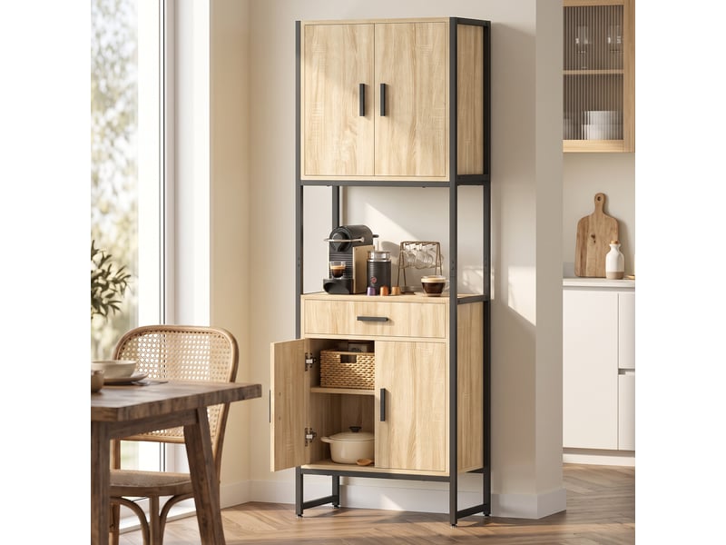  Buffet haut armoire cuisine style industriel 4 portes 3 étagères tiroir  - Conforama D