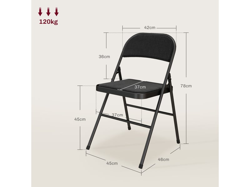  Lot de 6 chaises pliantes chaises de salle à manger portables cadre en acier noir 45 x 46 x 78 cm  - Conforama C