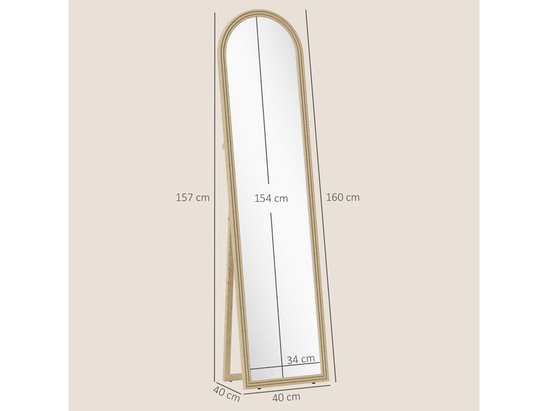  Miroir sur pied et mural pleine longueur avec chevalet, effet pierre et forme arquée, 40 x 160 cm, beige  - Conforama E