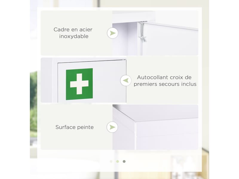  Armoire à pharmacie murale en acier, armoire à médicaments à 3 niveaux porte verrouillable 2 clés, blanc, 30x14x46cm  - Conforama R