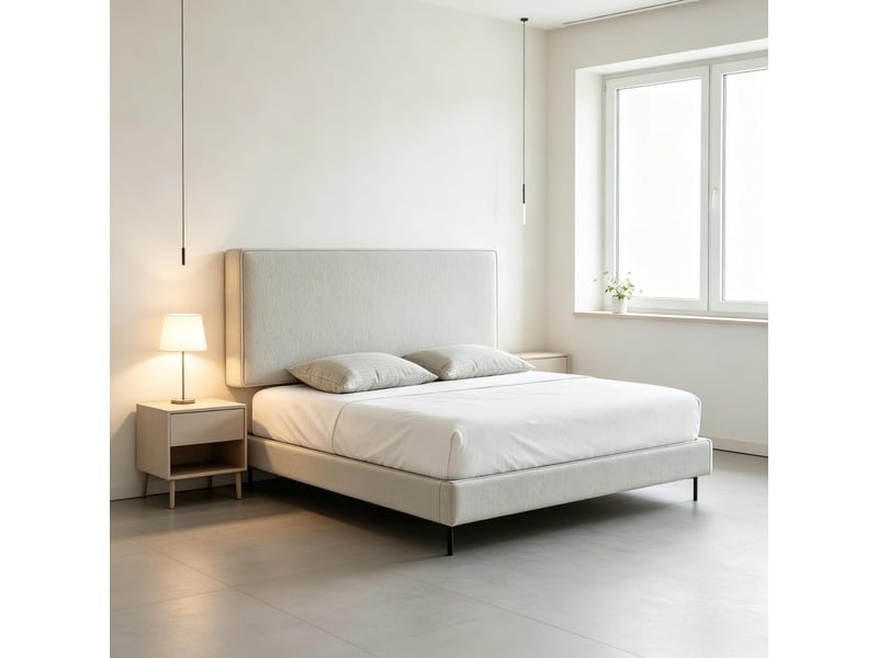 Tête de lit murale rembourrée en lin 140 × 60 cm, panneau suspendu pour chambre - Conforama E