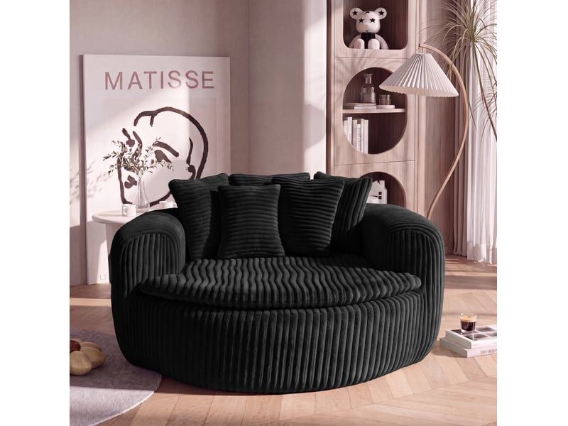 Fauteuil lounge 145*133*59 cm en velours côtelé avec 5 coussins noir chicfurn - Conforama B
