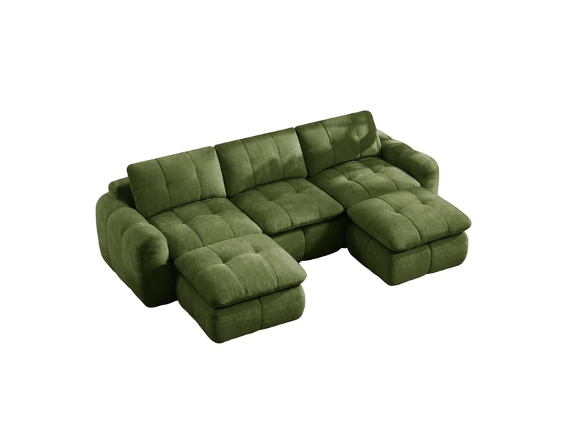  Canapé 3 places - 264 x 160 x 68 cm - canapé modulable en u en chenille avec 2 poufs amovibles et coussins - vert  - Conforama A