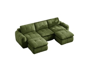 Canapé 3 places - 264 x 160 x 68 cm - canapé modulable en u en chenille avec 2 poufs amovibles et coussins - vert
