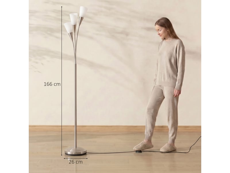  Lampadaire argenté en verre et métal, cadre q235 stable, 3xe14 sans ampoule fournie  - Conforama C