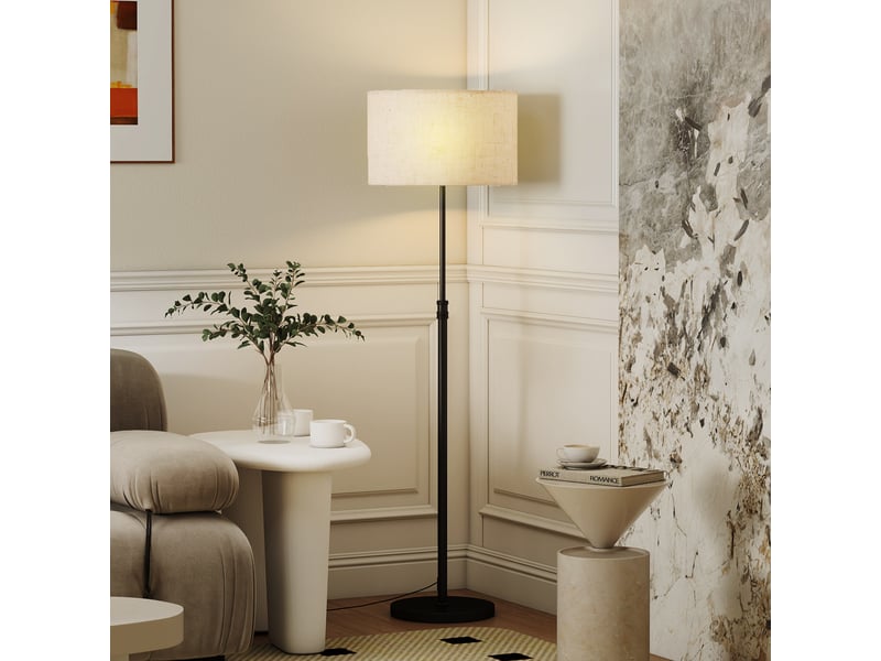  Lampadaire à intensité variable avec abat-jour en lin, douille e27, hauteur réglable, noir  - Conforama D