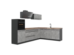 Vicco cuisine en angle, bétonanthracite, 287 x cm plan de travail chêne doré