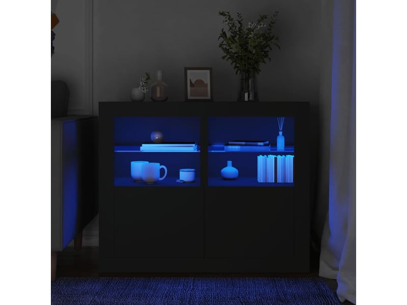  Armoires latérales et lumières led 2 pcs noir bois d'ingénierie  - Conforama B