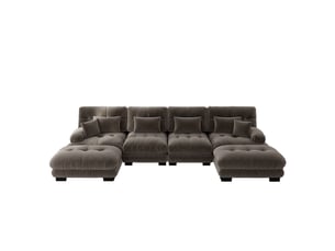 Canapé modulable 4 places en u avec ottoman, canapé d'angle salon chenille marron, confortable cloud design
