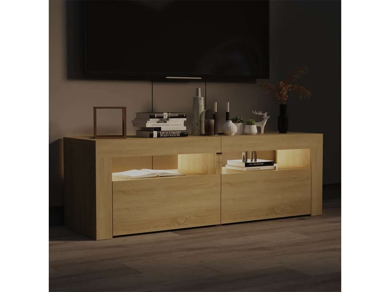  Meuble tv - banc tv - meuble de rangement avec lumières led chêne sonoma 120x35x40 cm  - Conforama E