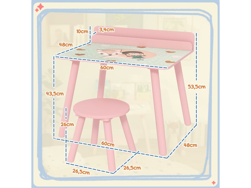  Ensemble table et chaise enfant table pour enfant avec chaise avec porte-livres motifs d'ours pour enfants 3-8 ans rose  - Conforama C