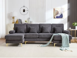 Canapé d'angle compressé gauche fixe <strong>BGSRYAO</strong> <strong></strong> 4 places Tissu gris