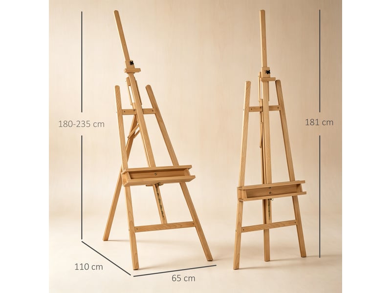  Chevalet de peinture pliant en hêtre avec hauteur et angle réglables, bois naturel, 65x110x180-235 cm  - Conforama C