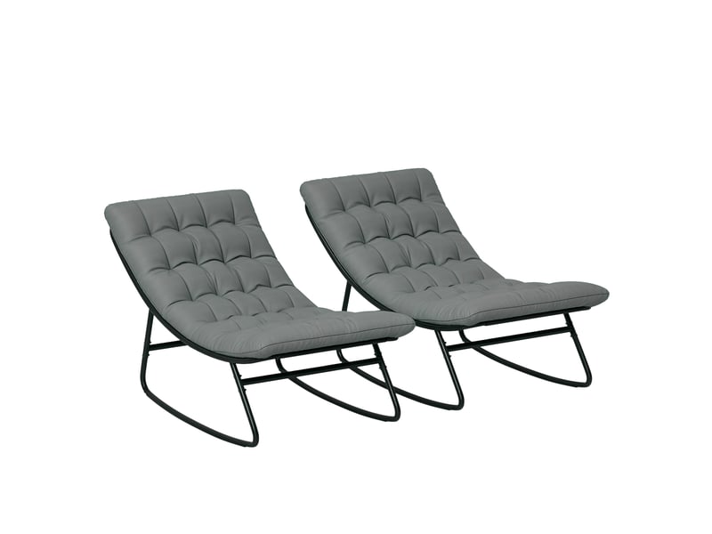  Lot de 2 fauteuils à bascule de jardin acier et textilène gris 64 x 101 x 71 cm  - Conforama A