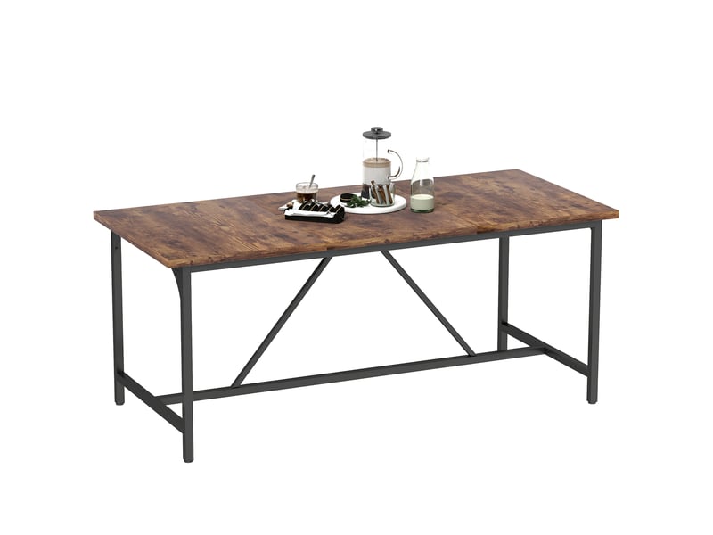  Table de salle à manger rectangulaire pour 6 à 8 personnes, style industriel avec pieds en métal, 180 x 80 x 75,5 cm, marron rustique  - Conforama A