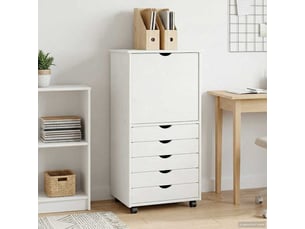 Caisson roulant de bureau, meuble de rangement 53 x 39 x 103 cm bois de pin massif blanc