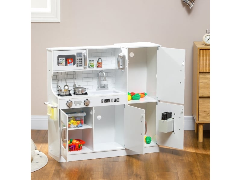 Cuisine jouet pour enfants 83.8x26.8x81 cm avec téléphone, tableau noir, micro-ondes, cuisinière, évier, accessoires, mdf, blanche - Conforama D