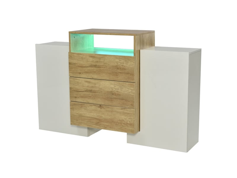  Buffet cuisine bas, meuble de cuisine rangement, avec lumineux led, 2 portes et 3 tiroirs, pour manger salon entrée, 140x30x77,5cm, blanc  - Conforama A