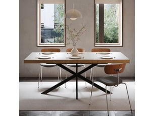 Table à manger extensible 4 à 6 places avec rangement -  plateau mdf, métal naturel