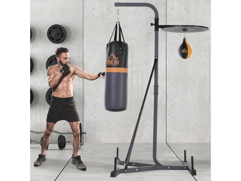  Support sac de frappe 2 en 1, charge max 100 kg, support rotatif acier pour sacballe 20 kg, hauteur réglable, intérieur, noir  - Conforama C
