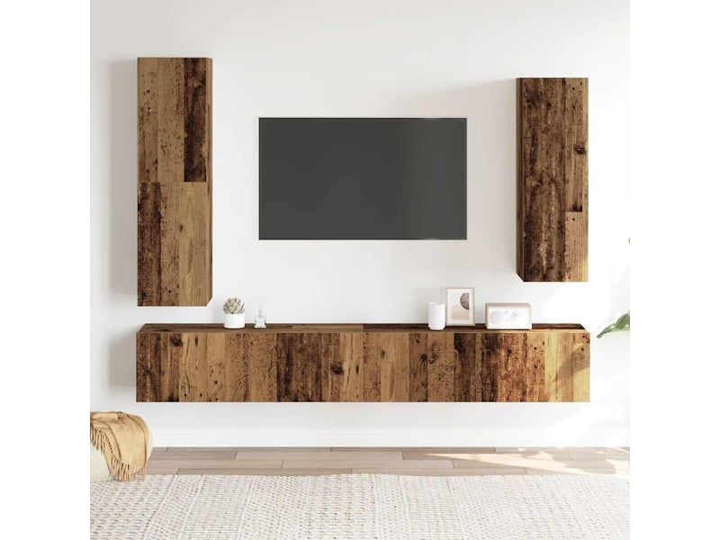  Ensemble de meuble tv - banc tv - meuble de rangement mural 4 pcs vieux bois bois d'ingénierie  - Conforama C