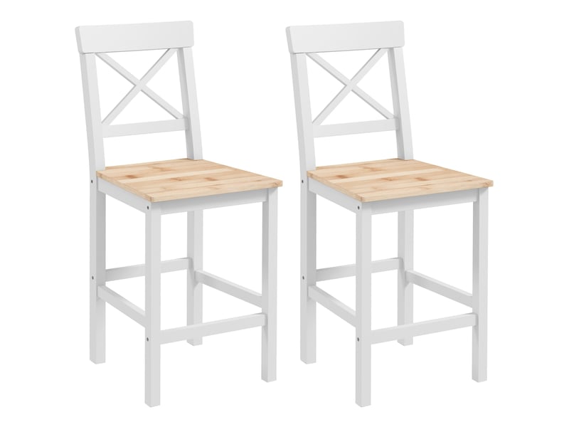 Tabourets hauts de cuisine en bois, hauteur d'assise 60,2 cm, avec dossier et repose-pieds, 41 x 46 x 97,5 cm, naturel et blanc  - Conforama A