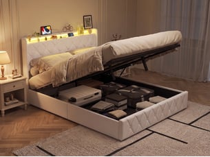 Lit coffre 140x200 cm <strong>MIOOSUT</strong> <strong></strong> coloris beige