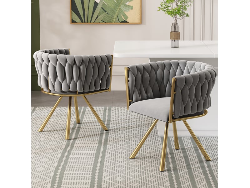  Lot de 6 chaises de salle à manger en velours, doré+gris, chaises pivotantes avec pieds en structure métallique  - Conforama B