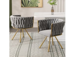 Lot de 6 chaises de salle à manger en velours, doré+gris, chaises pivotantes avec pieds en structure métallique