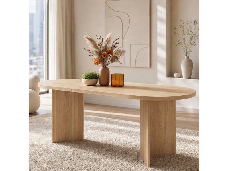  Table de salle à manger 6 à 8 personnes avec plateau épais et angles arrondis, en mdf chêne, 200 × 90 × 75 cm  - Conforama C
