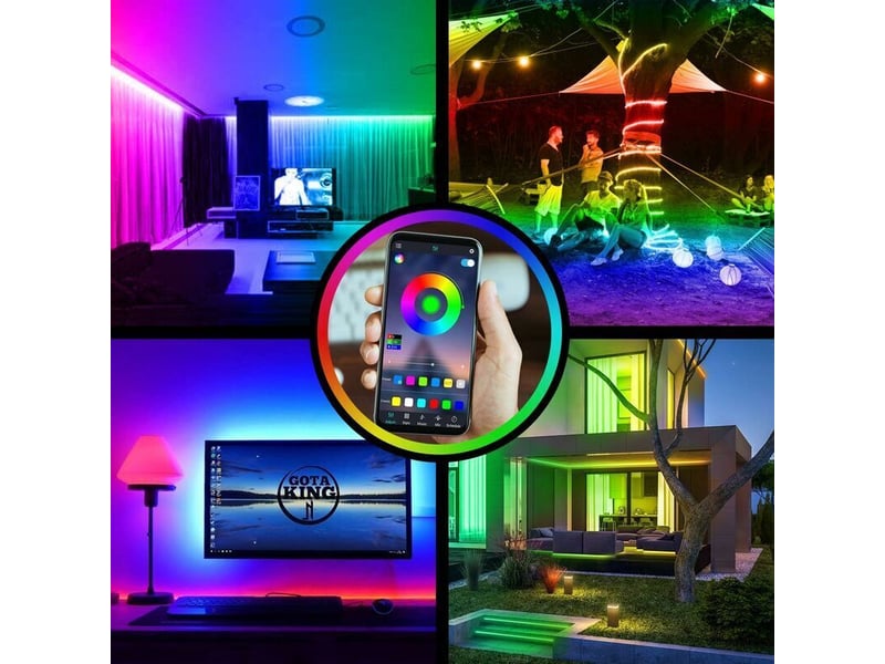  Ruban led rgb 20m,bande lumineuse bluetooth dimmable avec contrôle par application,télécommande à 44 boutons,réglage de la 24v chambre(5m×4)  - Conforama B