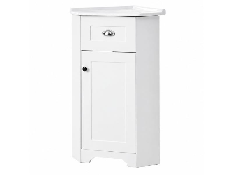  Meuble vasque blanc compact pour petite salle de bains avec vasque en céramique  - Conforama A
