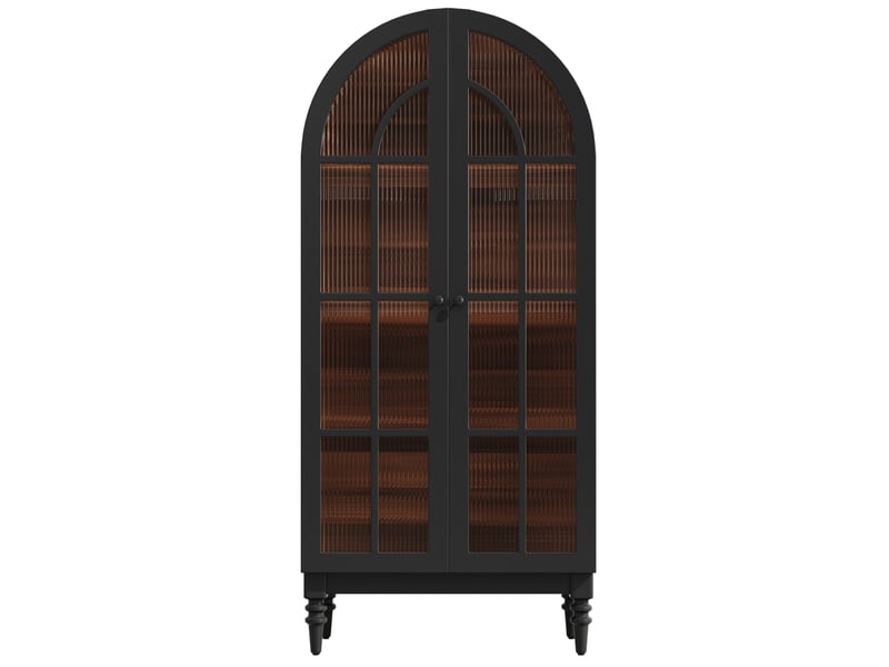  Lot de 2 armoires hautes vitrées 152x35.5x165 cm en mdf noir  - Conforama E