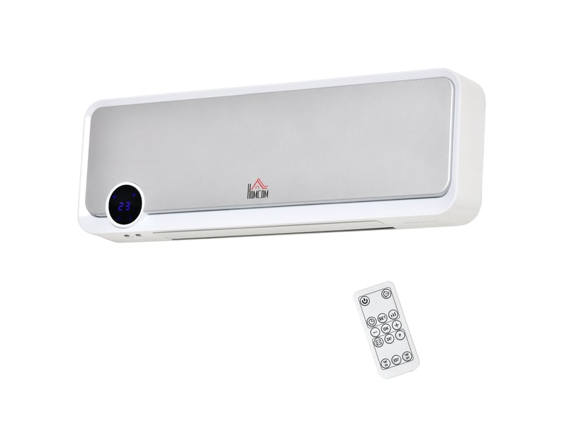  Radiateur mural soufflant oscillant 2000 w - chauffage céramique ptc - 3 niveaux de puissance - télécommande incluse blanc argenté  - Conforama A