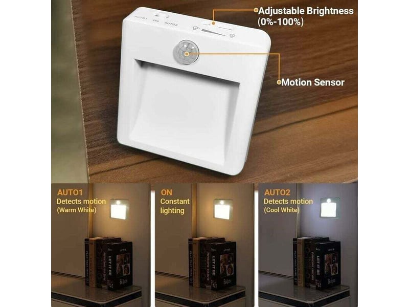  Lot de 2 veilleuses led prises, détecteur de mouvement, luminosité et température réglables pour chambre  - Conforama C