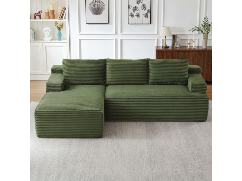  Canapé d'angle modulable 236 cm-assise profonde style cloud-en velours côtcanapé d'angle modulable 236 cm-assise profonde style cloud-en velours côtelé-griselé-vert  - Conforama B