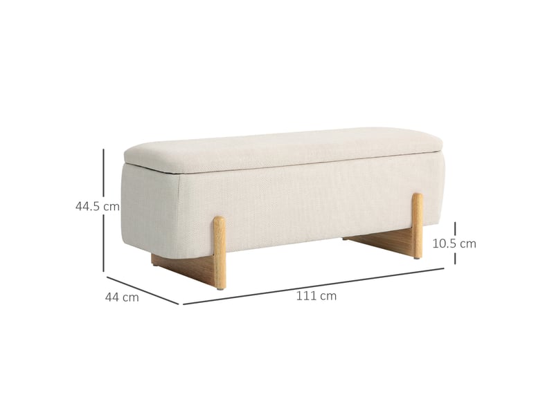  Banc coffre tcqpz 111 x 44 x 44,5 cm avec rangement beige polyester imitation lin  - Conforama C