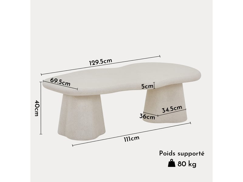 Faro - table basse couleur ciment 130 cm FARO-TAB-BAS-130 - Conforama E