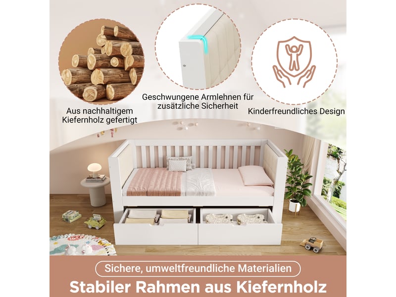  Lit avec rangement 90x200 cm à tiroirs, sans matelas, blanc  - Conforama E