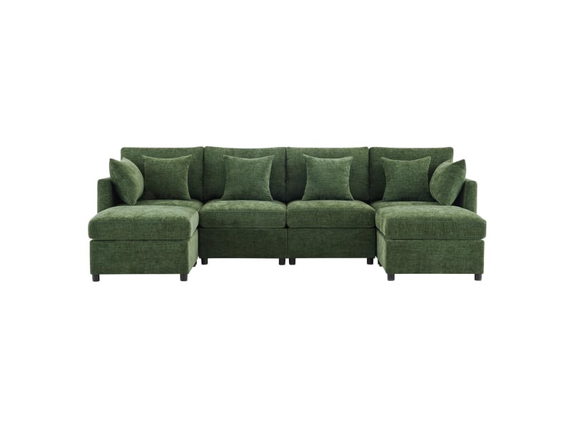  Canapé modulable en tissu chenille avec 2 poufs et 6 coussins vert N653P97714123Q - Conforama A