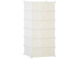 Armoire à chaussures modulable, 49 x 36,5 x 108 cm blanc, meuble de rangement avec 6 cubes empilable en plastique