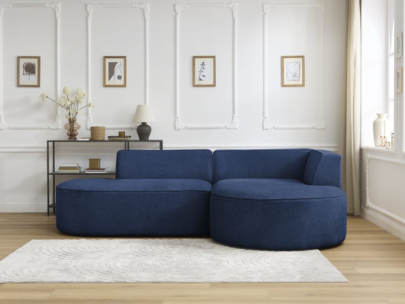  Bobochic canapé d'angle fixe rousseau tissu texturé bleu foncé  angle droit ROUSSEAU - Conforama D